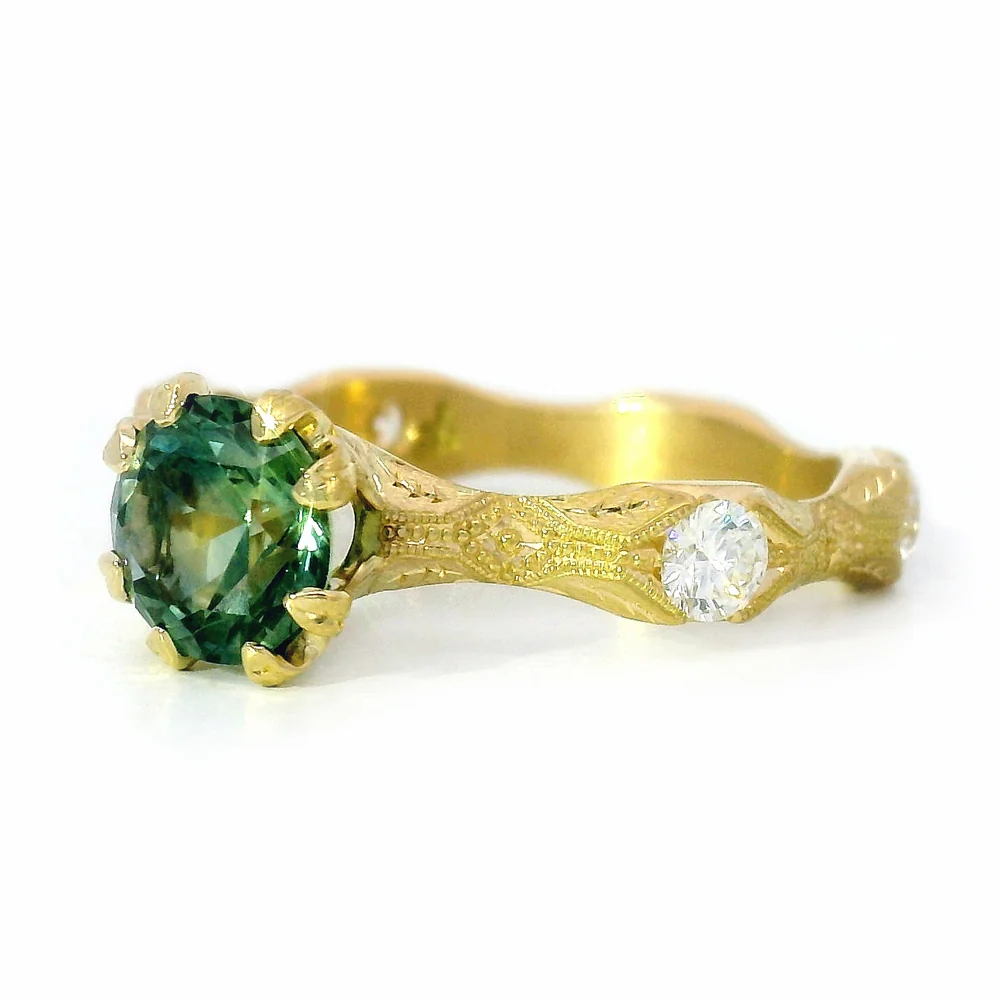 Montana Sapphire & Diamond Yellow Gold Ring - "Nectere" - Image 2