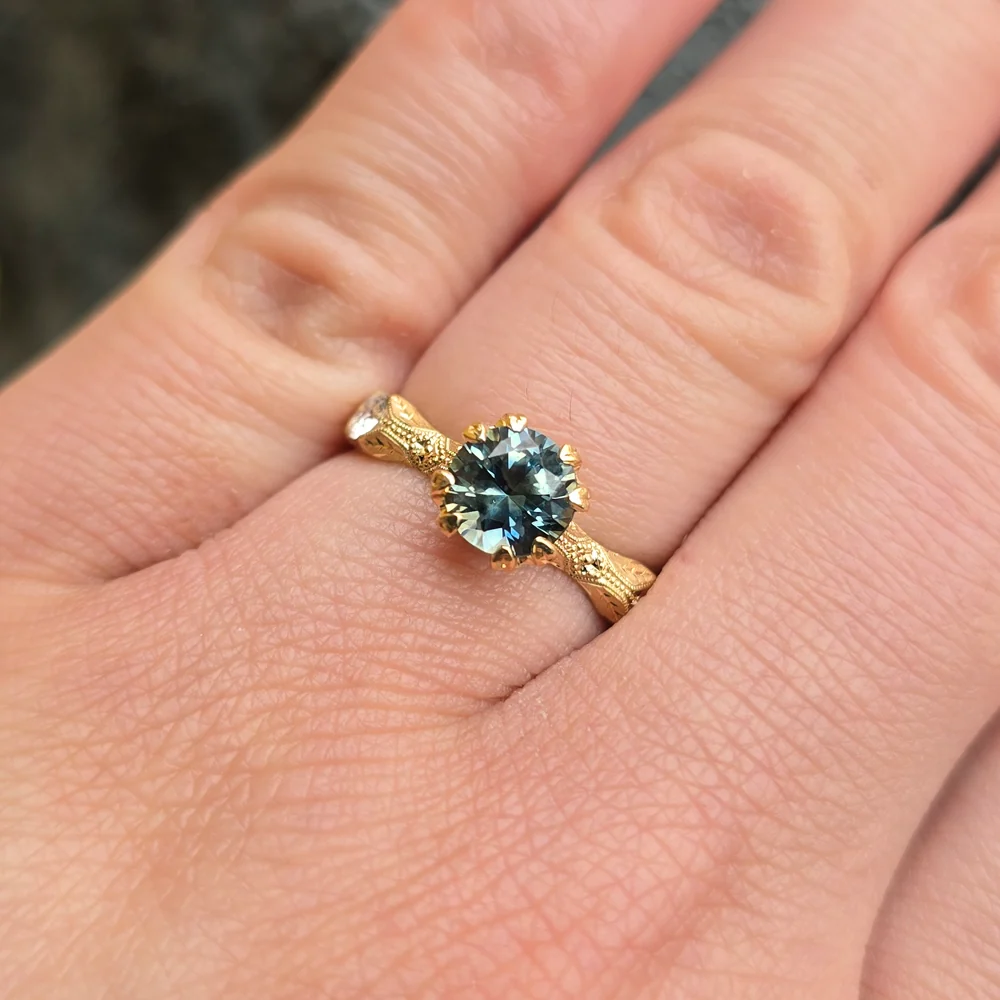 Montana Sapphire & Diamond Yellow Gold Ring - "Nectere" - Image 5