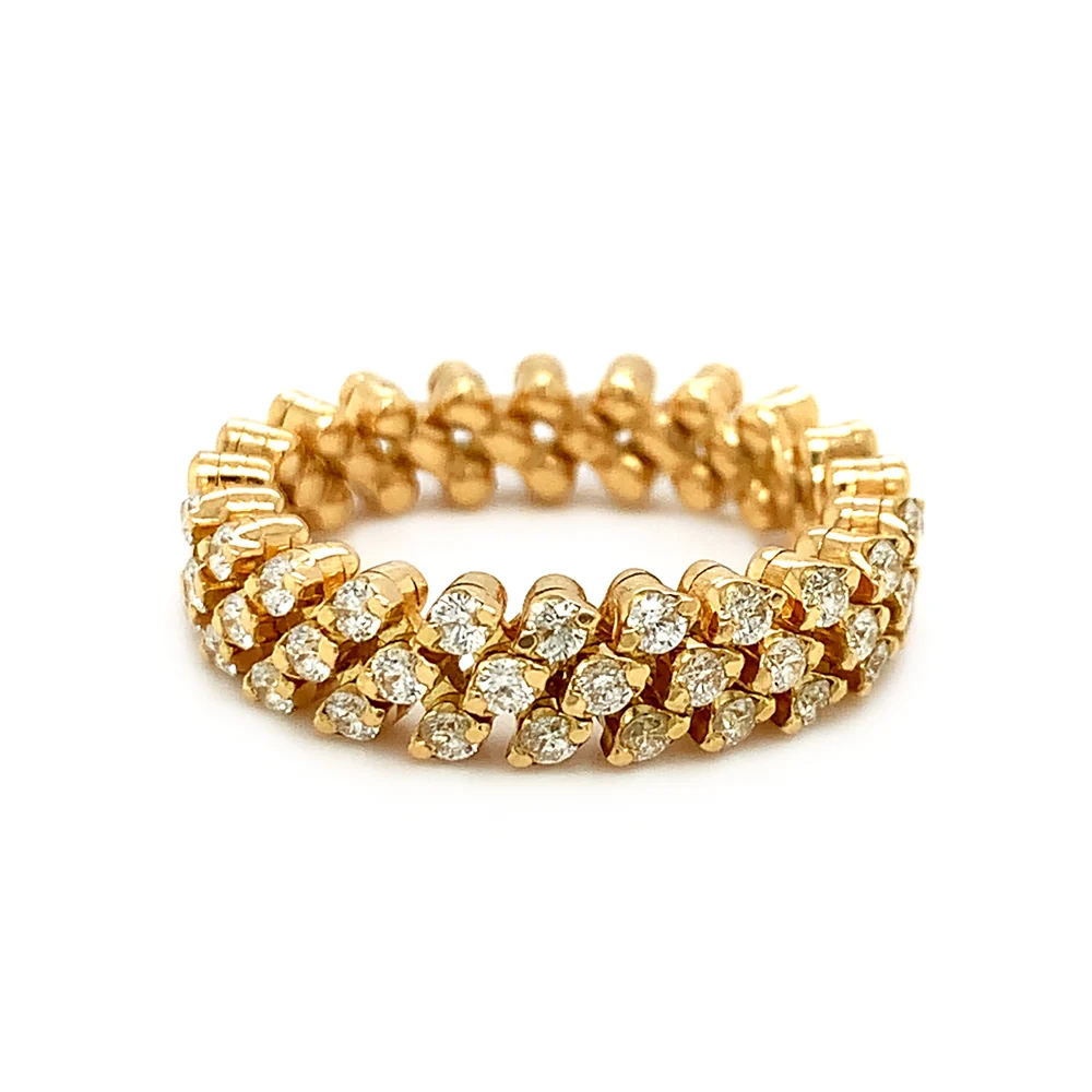 18K Yellow Gold Three Row Expandable Brevetto Diamond Ring - Image 5
