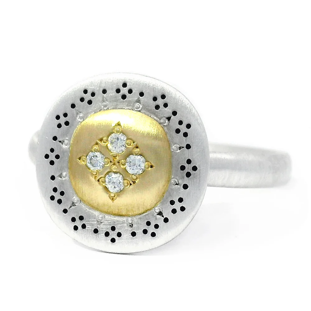 Silver & Gold Diamond Ring - "Four Star Harmony" - Image 3