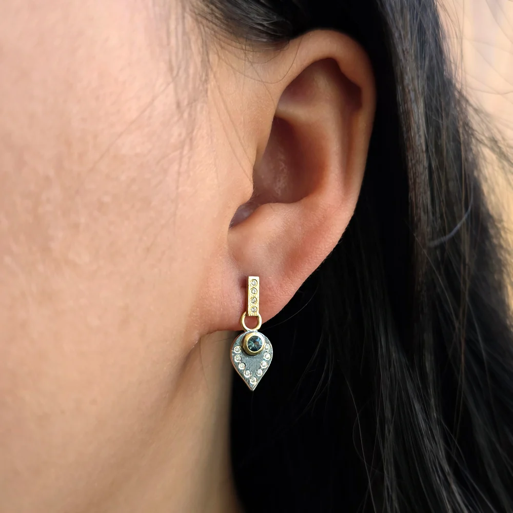 Silver, Gold & Montana Sapphire Drops "Cleo-Porto" - Image 2