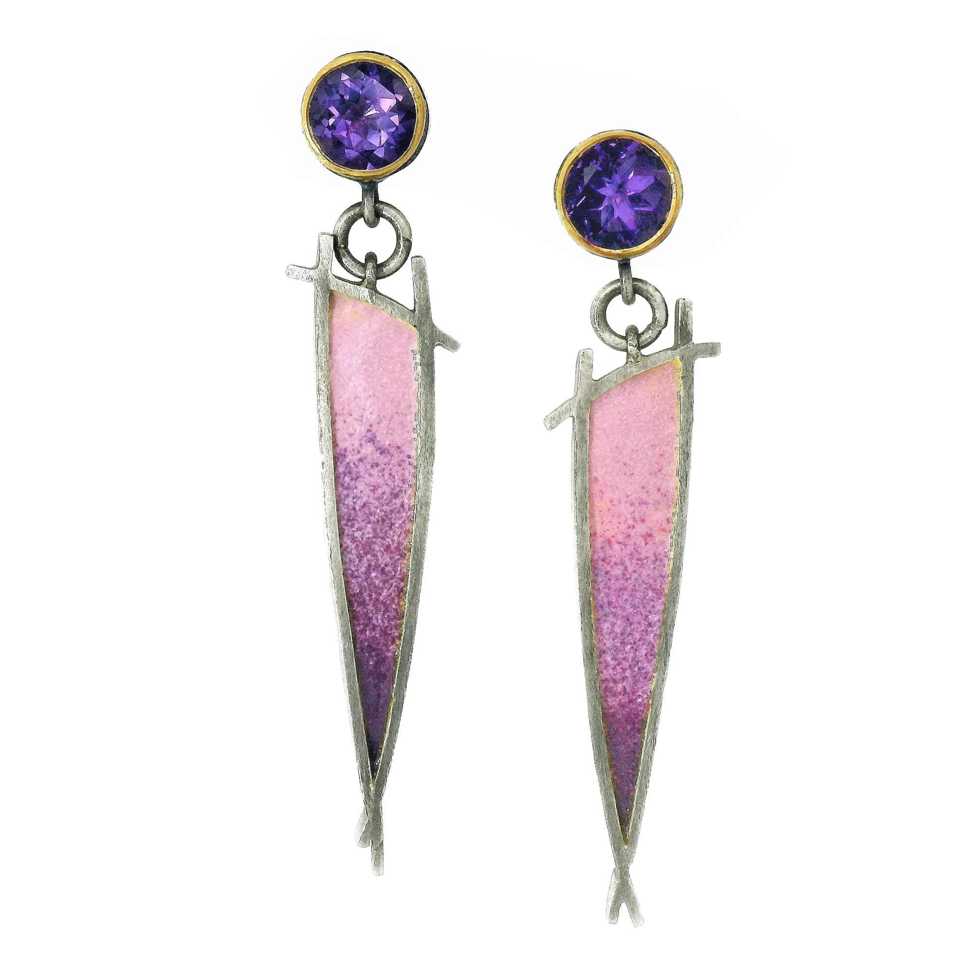 Amethyst Statement Drop Earrings in Silver & Gold - "Shoji"