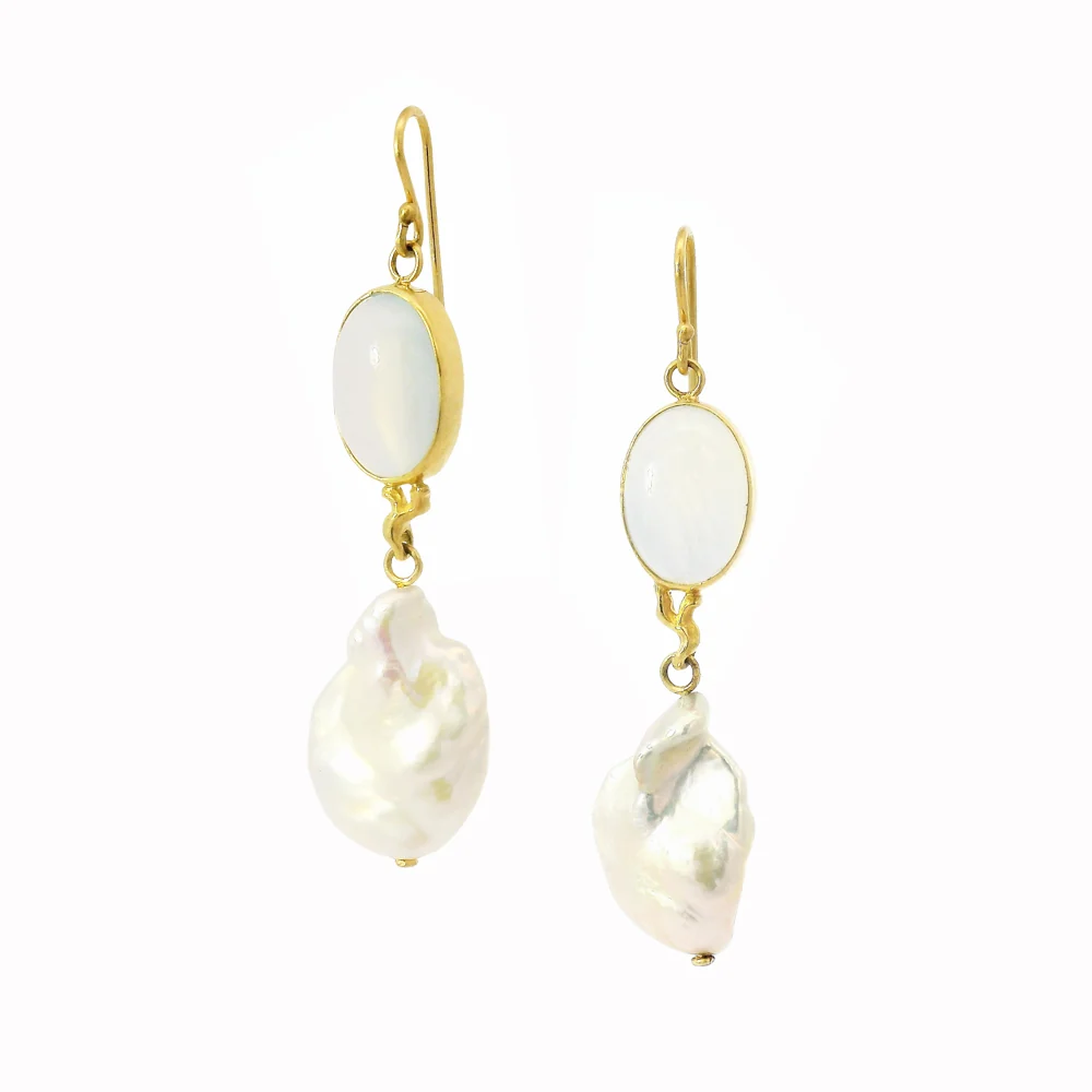 Keshi Pearl Statement Drop Earrings - "Moon Tide"