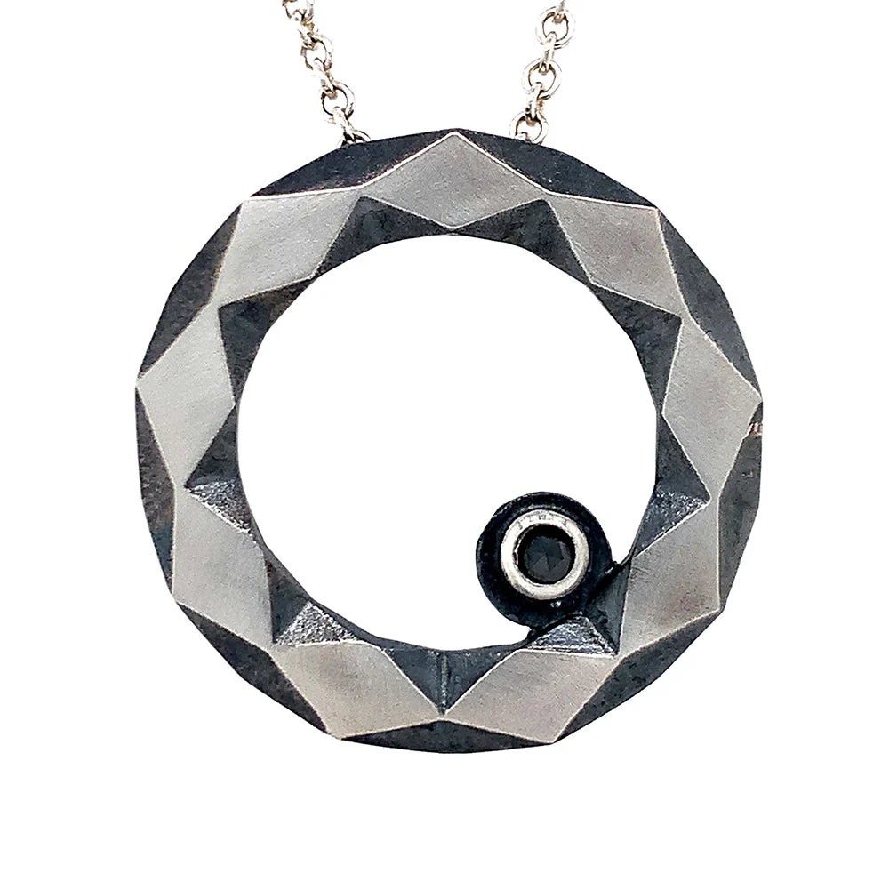 Sterling Silver & Black Diamond Geometric Pendant - "Gateway" - Image 2