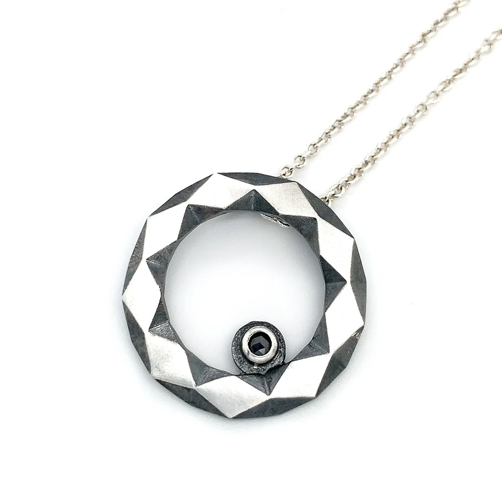Sterling Silver & Black Diamond Geometric Pendant - "Gateway" - Image 4