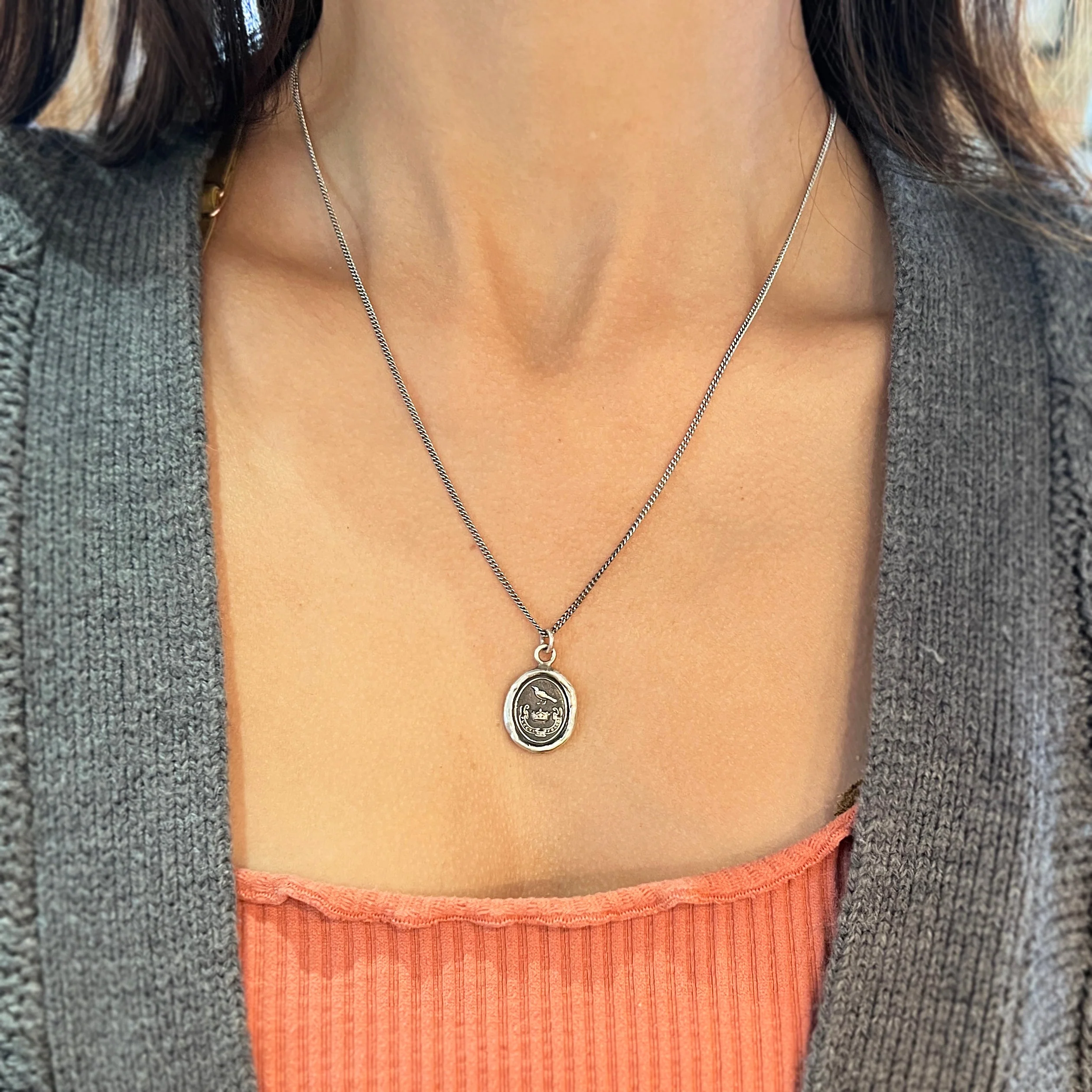 Sterling Silver Crow & Crown Talisman Necklace - "Unbreakable" - Image 3