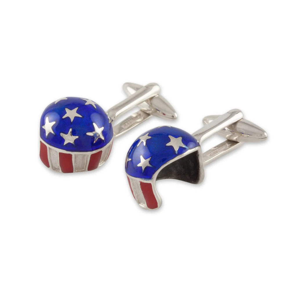 Sterling Silver Cufflinks - "American Flag Helmet" - Image 2