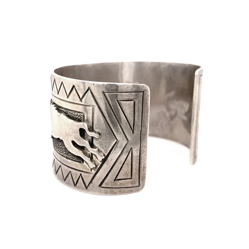 Sterling Silver Navajo Cuff - "Charging Buffalo" - Image 4