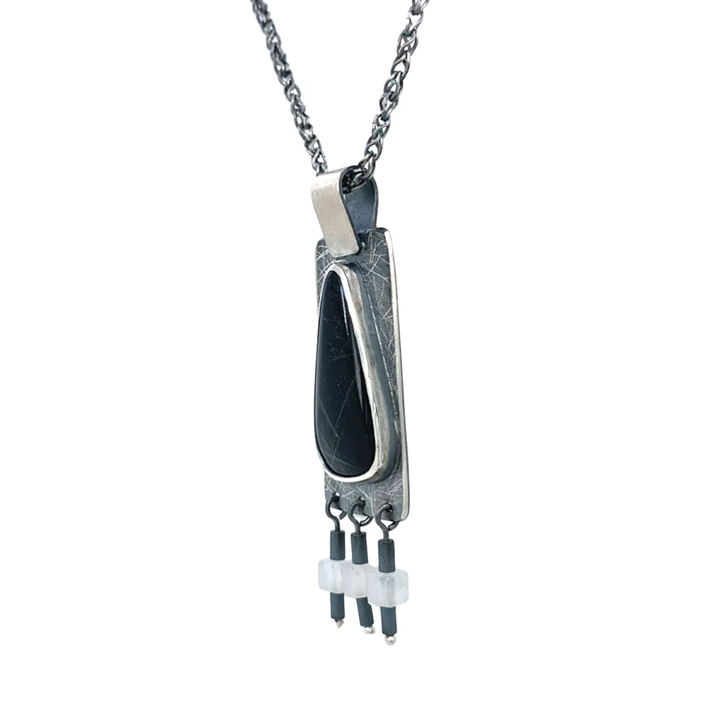 Sterling Silver, Rutile Quartz & Onyx Pendant - "Touch of Night" - Image 3