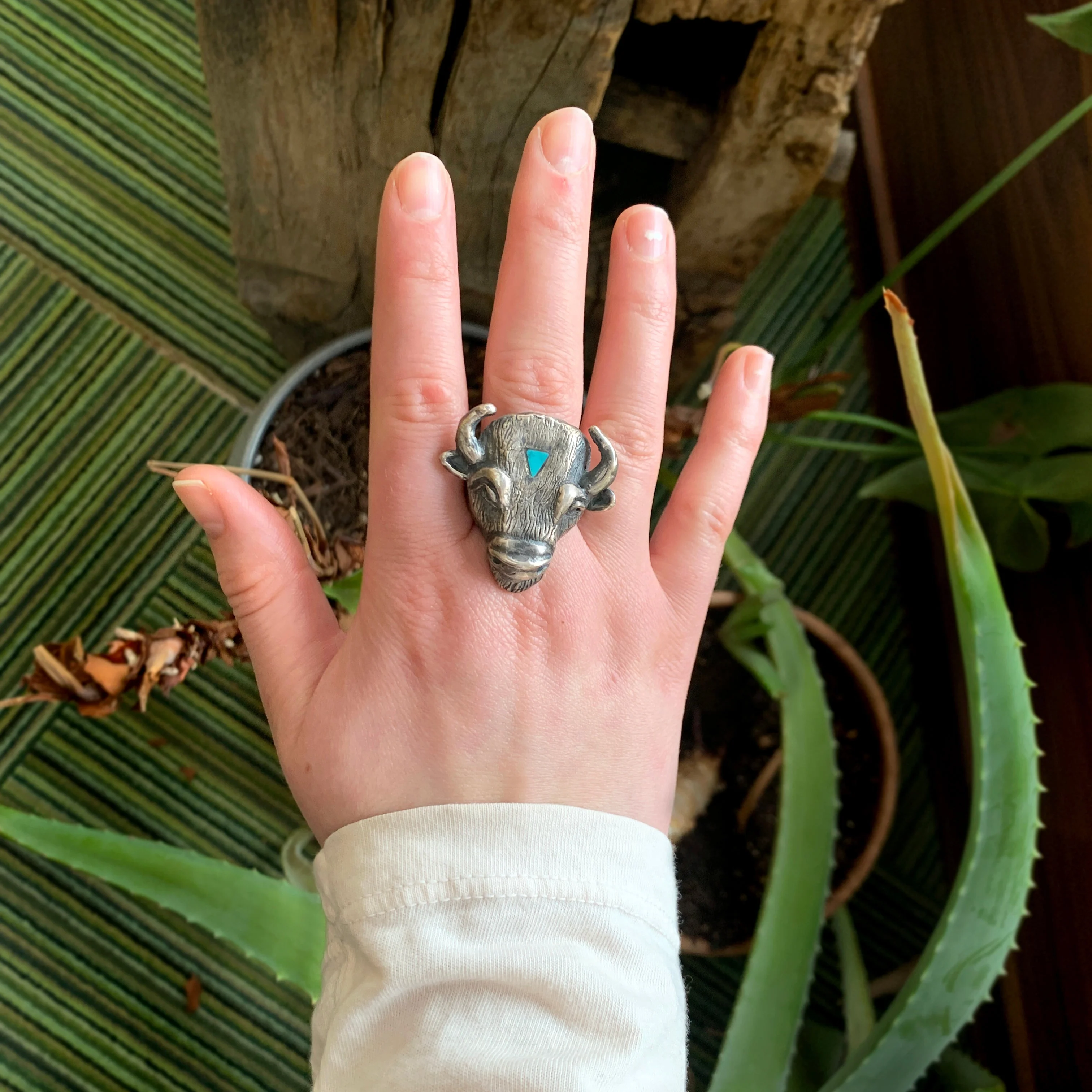 Sterling Silver & Turquoise Statement Ring - "Bison" - Image 5