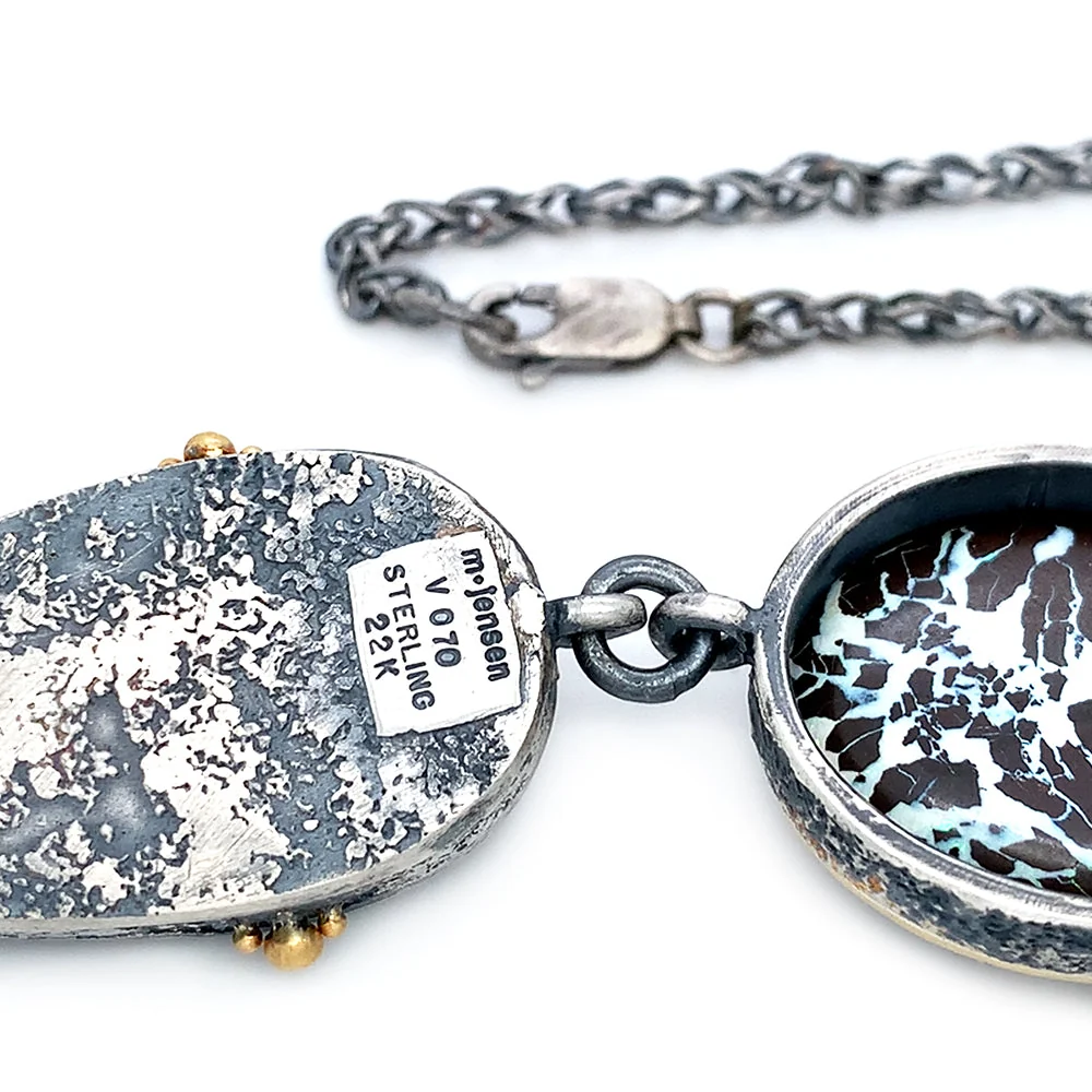 Sterling Silver, Yellow Gold & Opal Necklace - "Dragons Egg" - Image 6