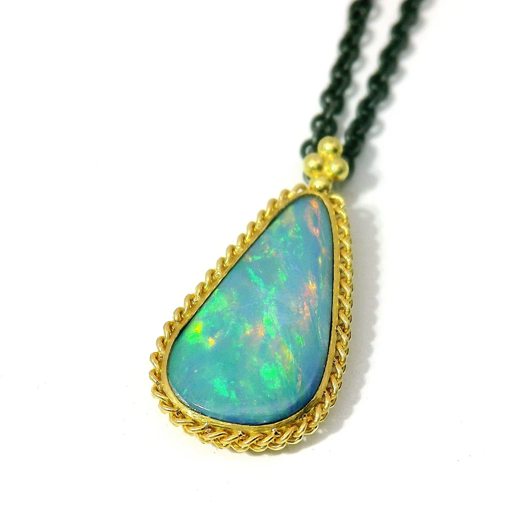Australian Opal Doublet Two-Tone Necklace - "Sunlit Sky" - Image 5