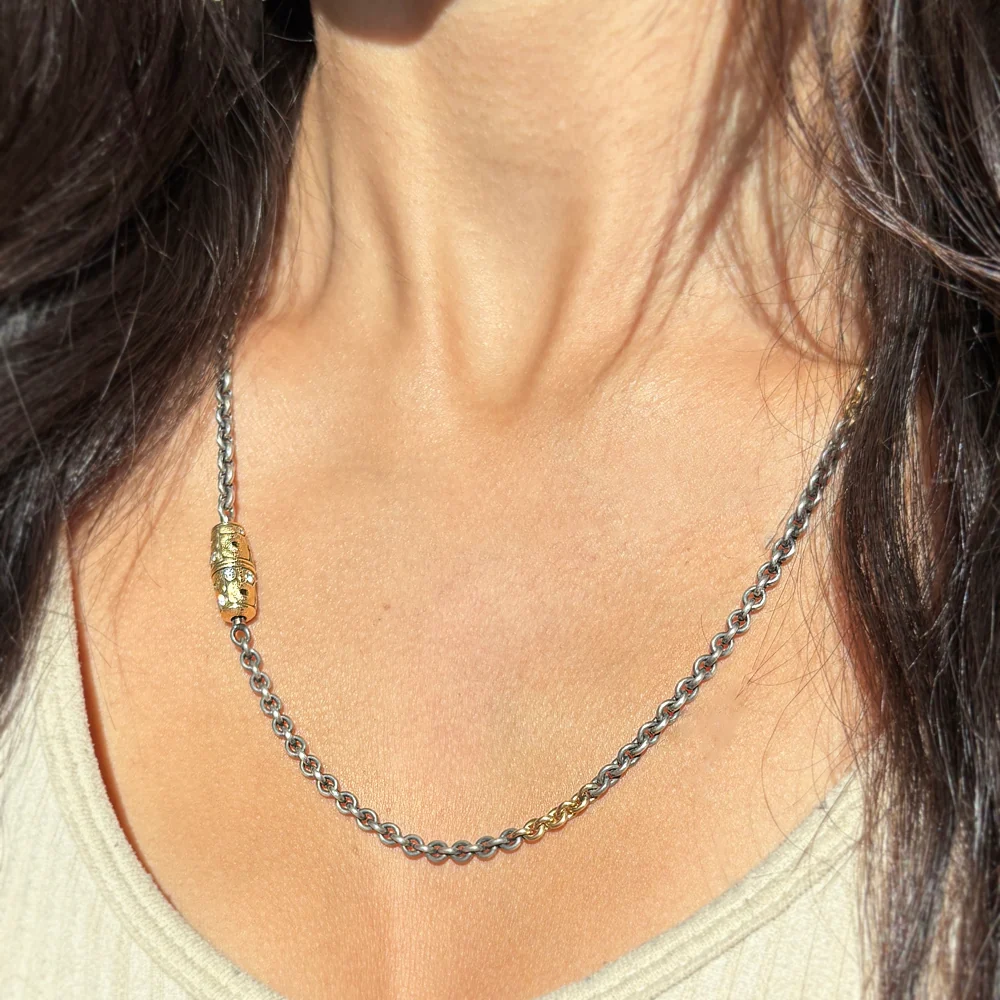 Diamond Vario Sterling Silver & Yellow Gold Necklace - "Little Windows" - Image 2