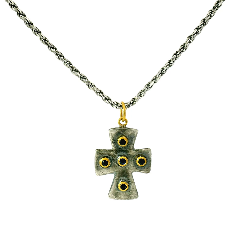 Blue Sapphire Cross Pendant - "Byzantine" - Image 3