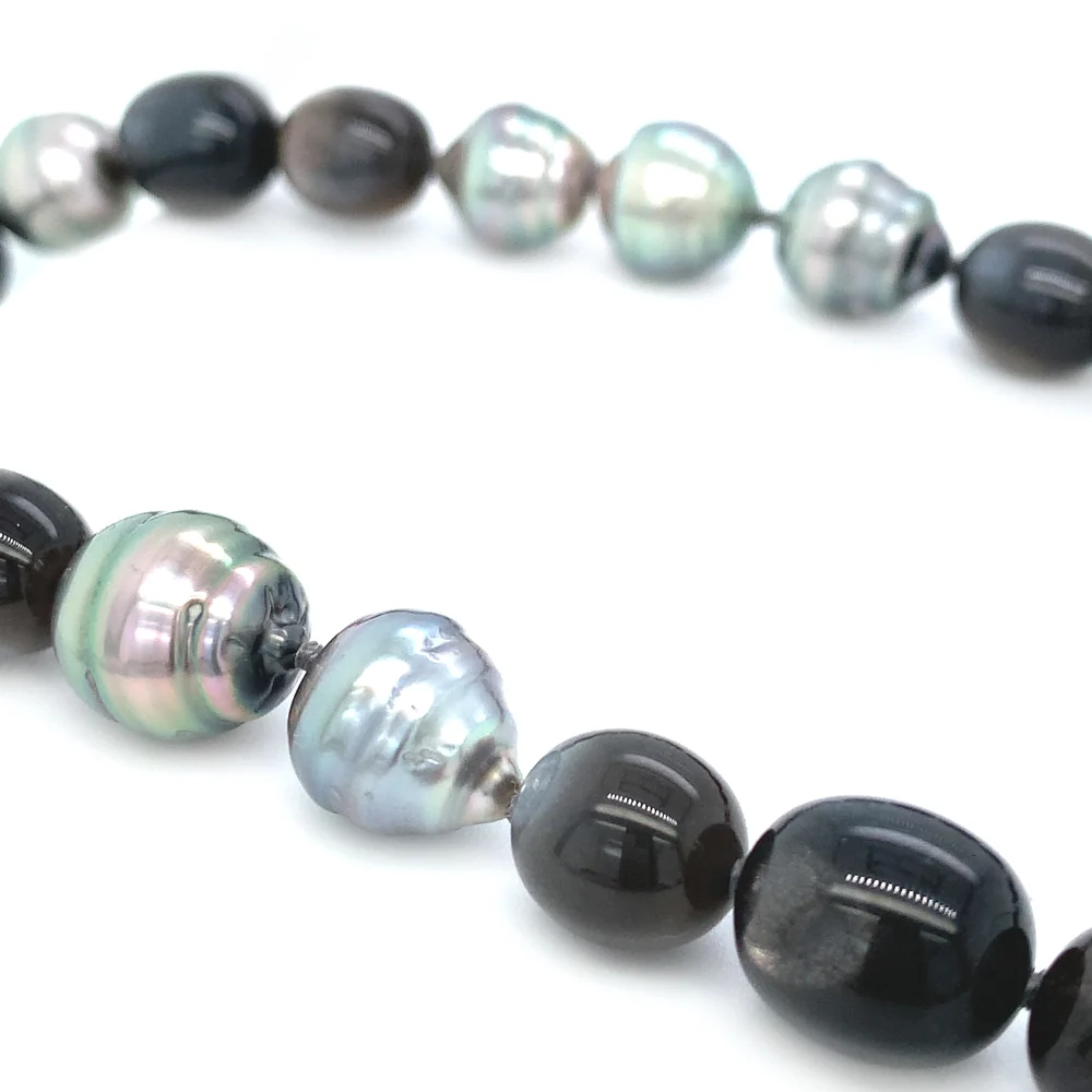 Tahitian Pearl & Moonstone Necklace with Vario Clasp - "Ta'aroa" - Image 5