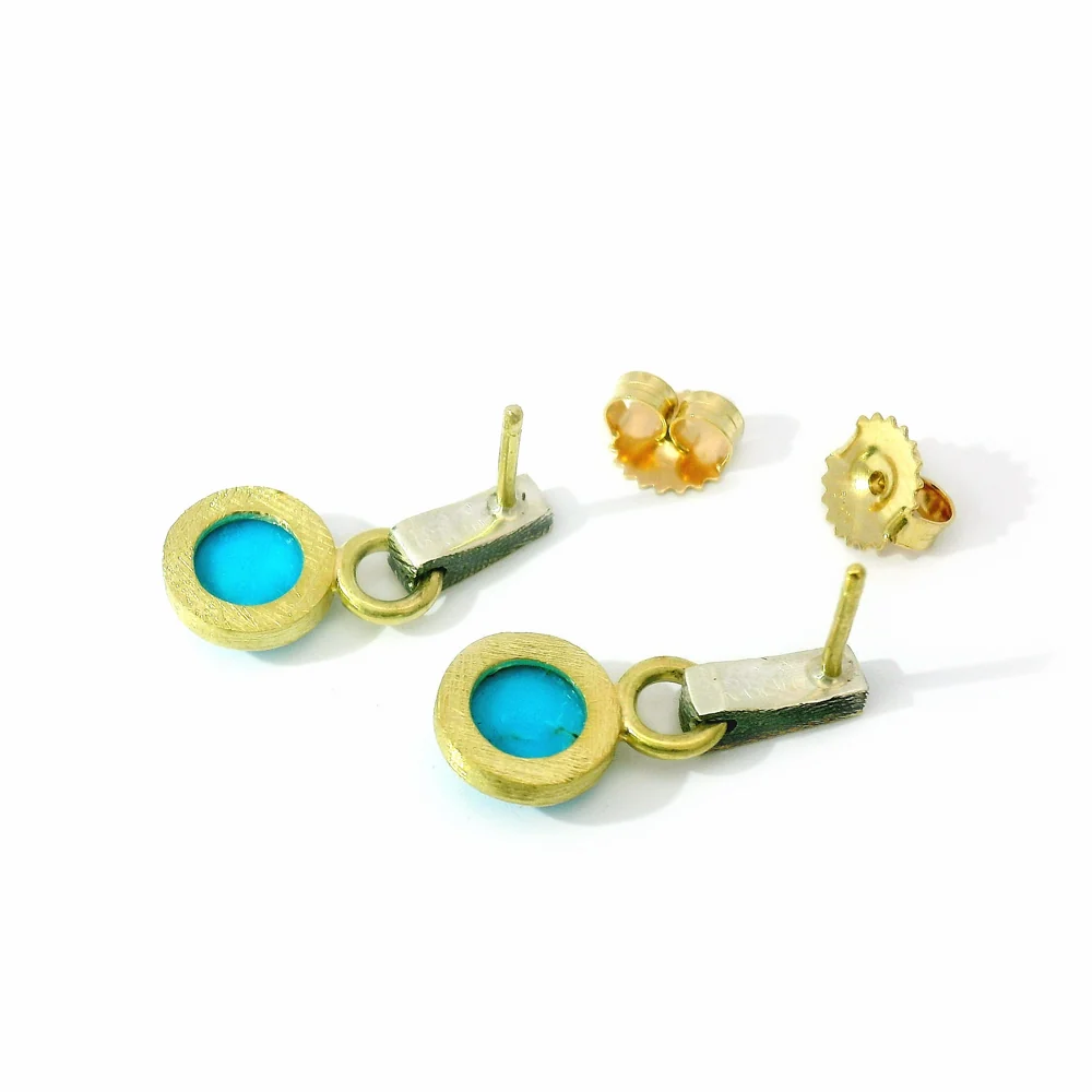 Turquoise & Diamond Drop Stud Earrings - "Turquoise Porto" - Image 2