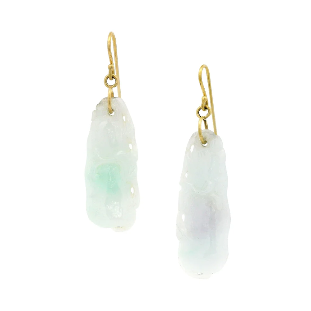 Vintage Jadeite Drop Earrings in 18K Gold - "Celadon"