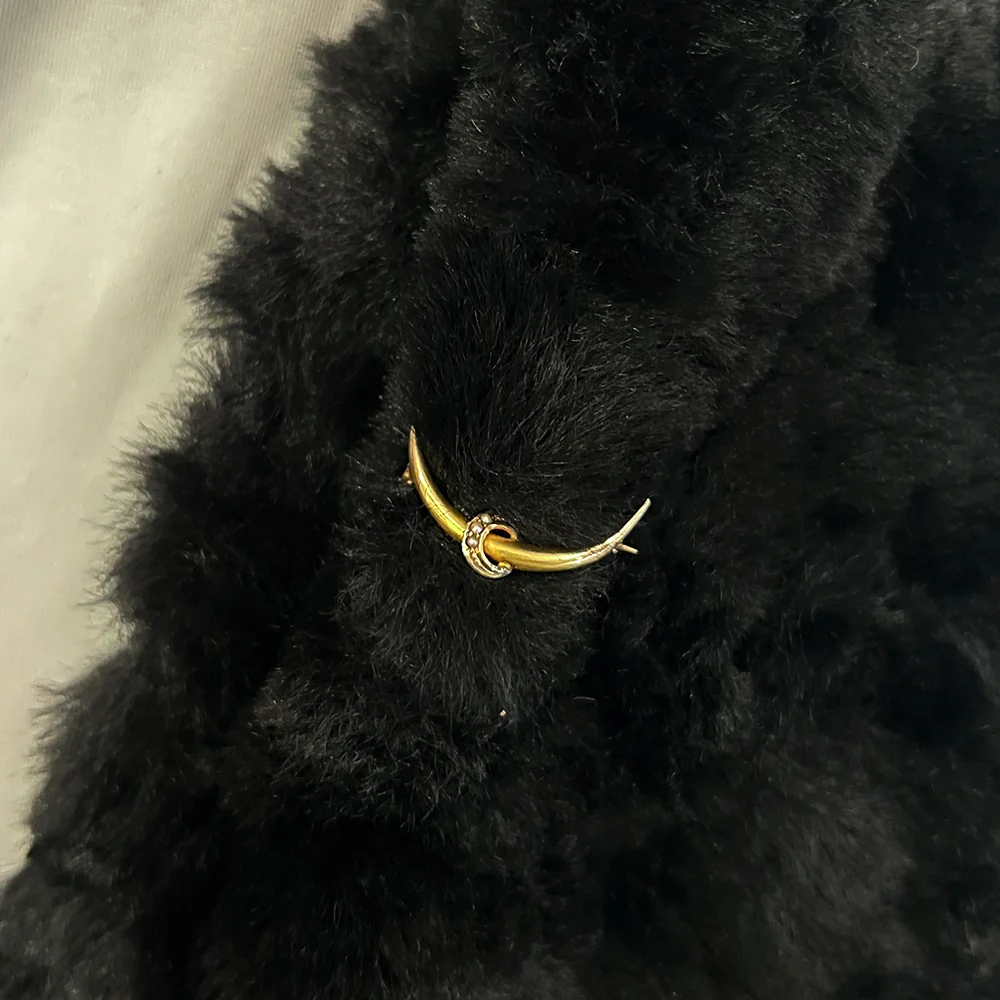 Yellow Gold, Crescent Moon, & Pearl Pin - "Touch of Night" - Image 3