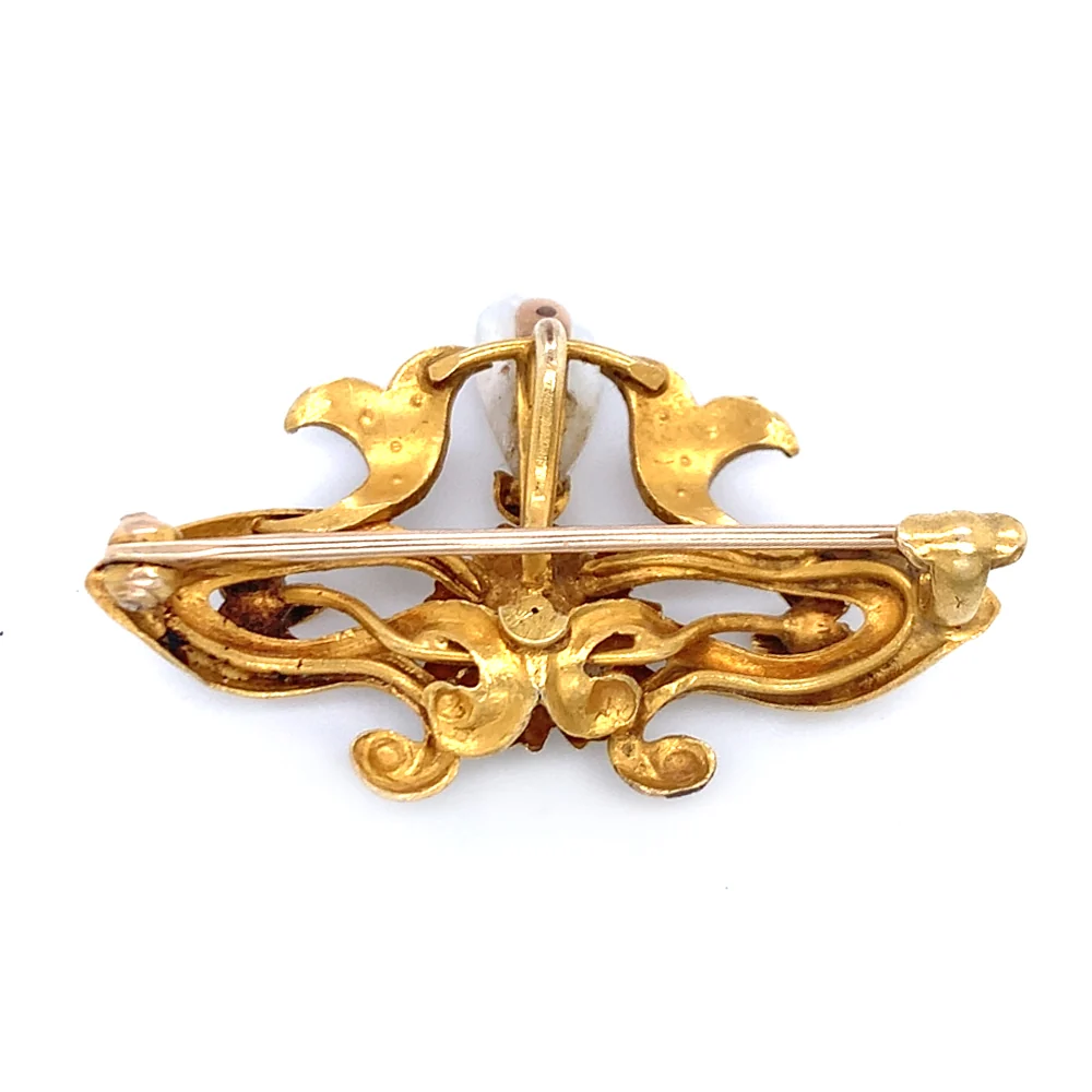 Yellow Gold, Seed & Wing Pearl Brooch - "Snow Flower" - Image 2