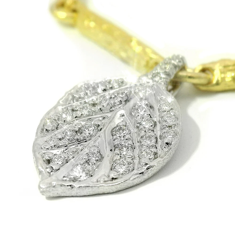 Yellow & White Gold Branch Link Bracelet with Diamond Leaf - "Aspen Pavé" - Image 4