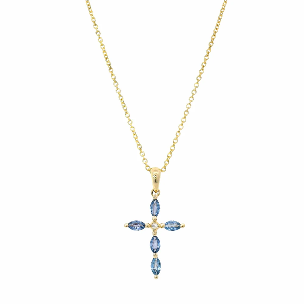 Yogo Sapphire, Diamond & Gold Pendant - "Cross"